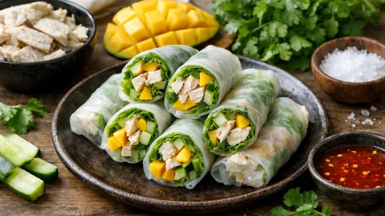 Фото блюда: Спринг роллы с курицей манго и свежей зеленью сочные