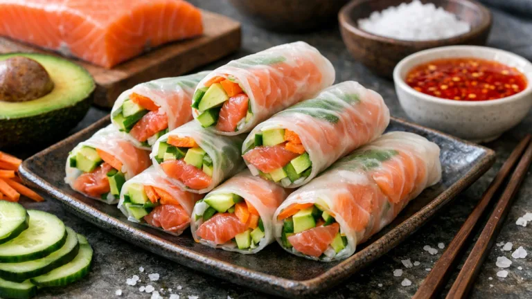 Фото блюда: Спринг роллы с лососем авокадо и огурцом свежие нежные