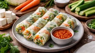 Фото рецепта: Спринг роллы с тофу морковью и капустой свежие постные