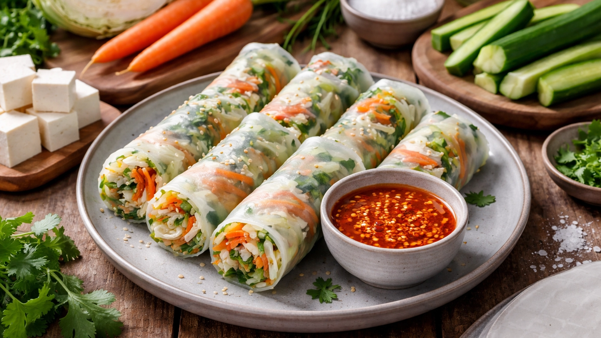 Фото блюда: Спринг роллы с тофу морковью и капустой свежие постные