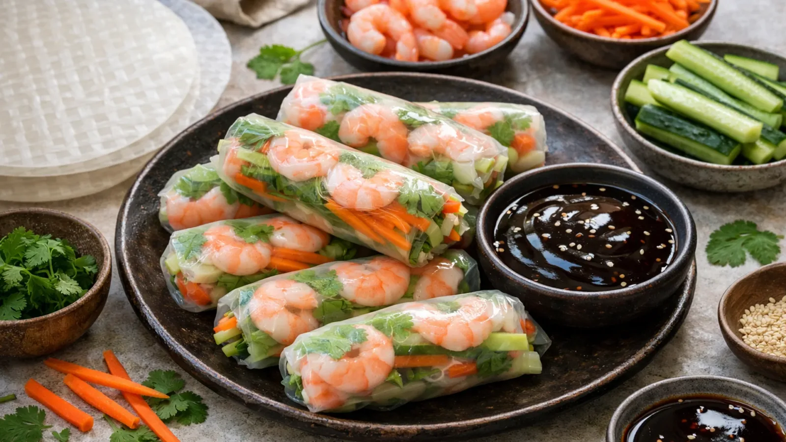 Фото блюда: Спринг роллы с креветками и ароматным соусом терияки без жарки, рецепт с фото