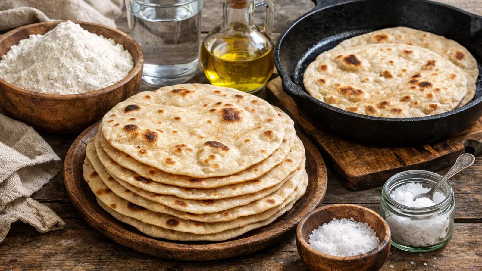 Фото блюда: Чапати лепешки на сковороде с мягкой текстурой, рецепт с фото