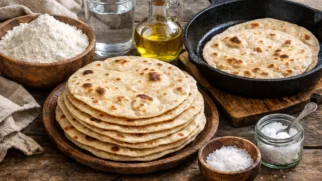 Фото рецепта: Чапати лепешки на сковороде с мягкой текстурой