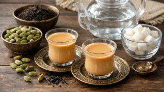 Фото рецепта: Катарский чай с кардамоном в ароматной восточной подаче