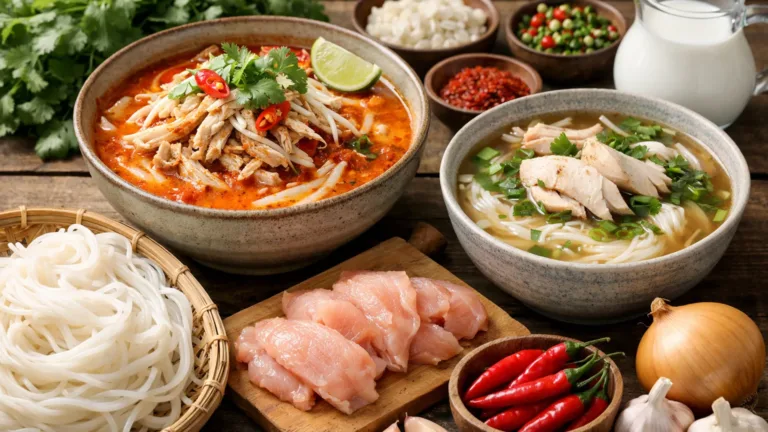 Фото блюда: Кхао пун рисовая лапша с острым соусом по лаосскому рецепту