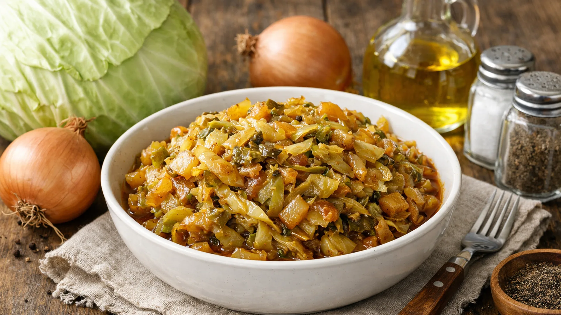 Фото блюда: Сукума вики тушеная капуста с луком на сковороде