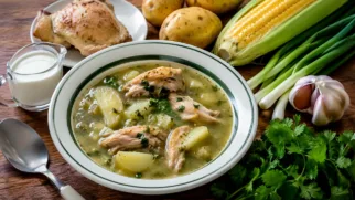 Фото рецепта: Суп ахиако с курицей и картофелем по колумбийскому рецепту