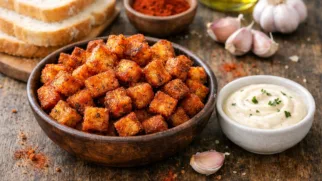 Фото рецепта: Сухарики с паприкой копченой и чесноком в духовке с ароматной корочкой