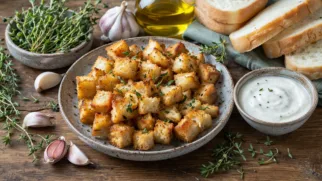 Фото рецепта: Сухарики с тимьяном и чесноком в духовке с ароматной травяной корочкой