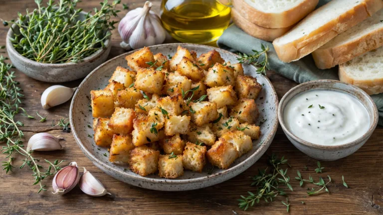 Фото блюда: Сухарики с тимьяном и чесноком в духовке с ароматной травяной корочкой