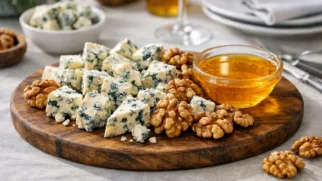 Фото рецепта: Сырная тарелка с дор блю медом и грецкими орехами с ярким контрастом вкусов