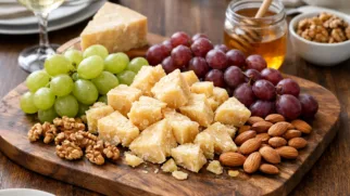 Фото рецепта: Сырная тарелка с пармезаном виноградом и орехами для праздничной подачи