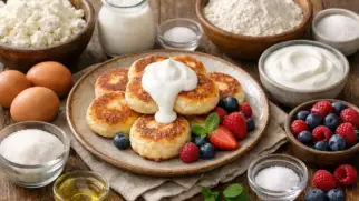 Фото рецепта: Сырники с натуральным йогуртом нежные для второго завтрака