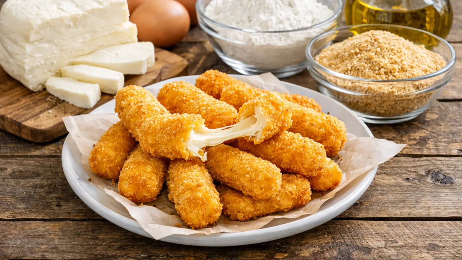 Фото блюда: Сырные палочки из сулугуни в панировке с хрустящей корочкой, рецепт с фото