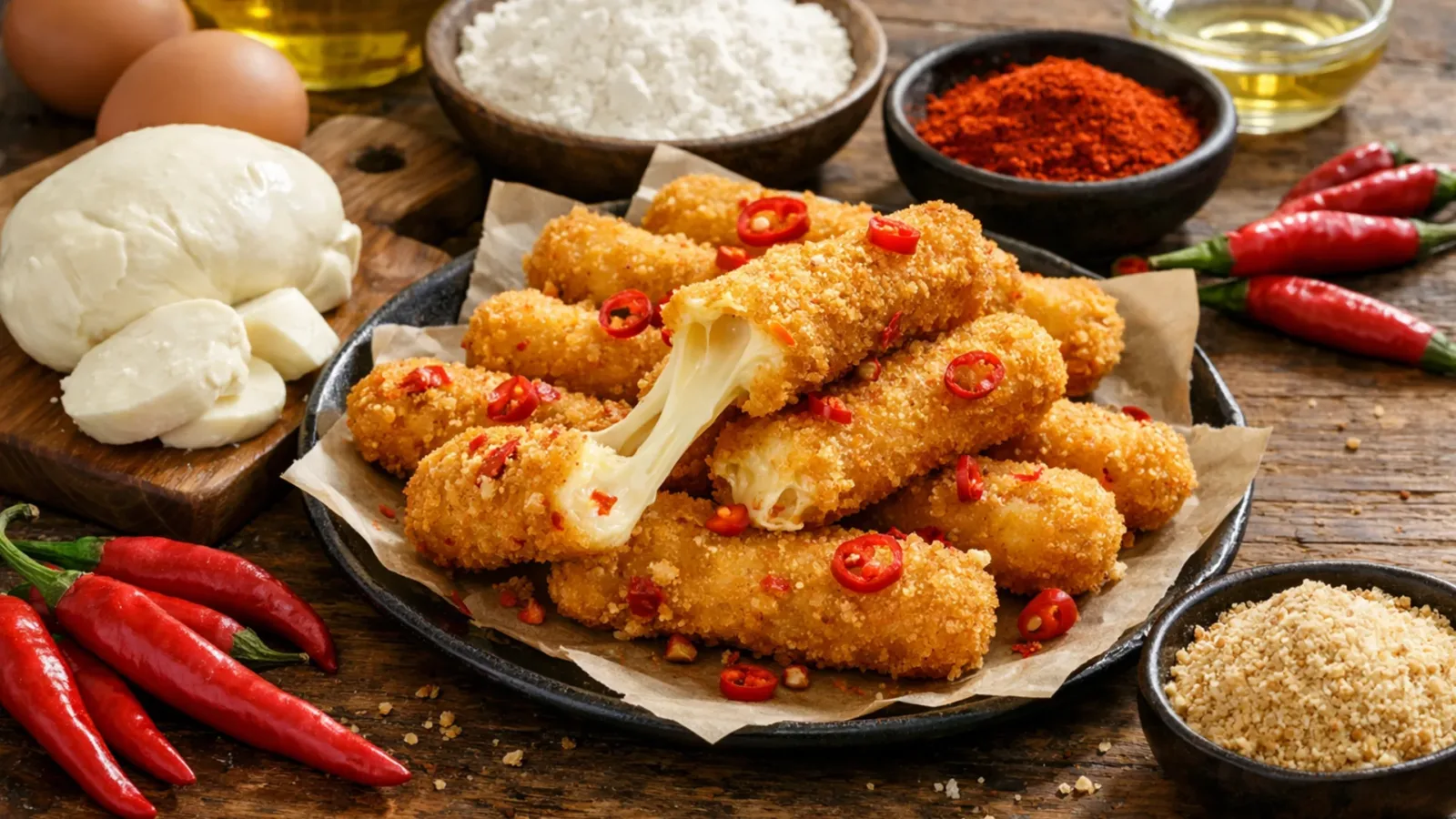 Фото блюда: Сырные палочки острые с перцем чили в хрустящей панировке, рецепт с фото