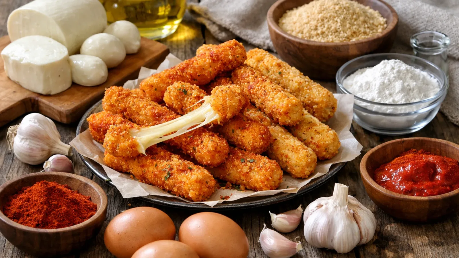 Фото блюда: Сырные палочки с паприкой и чесноком в хрустящей панировке, рецепт с фото