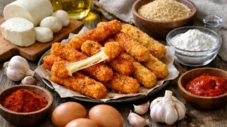 Фото рецепта: Сырные палочки с паприкой и чесноком в хрустящей панировке