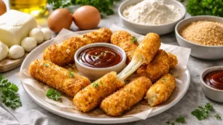 Фото рецепта: Сырные палочки с соусом барбекю в хрустящей панировке