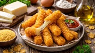 Фото рецепта: Сырные палочки в кукурузной панировке с хрустящей корочкой