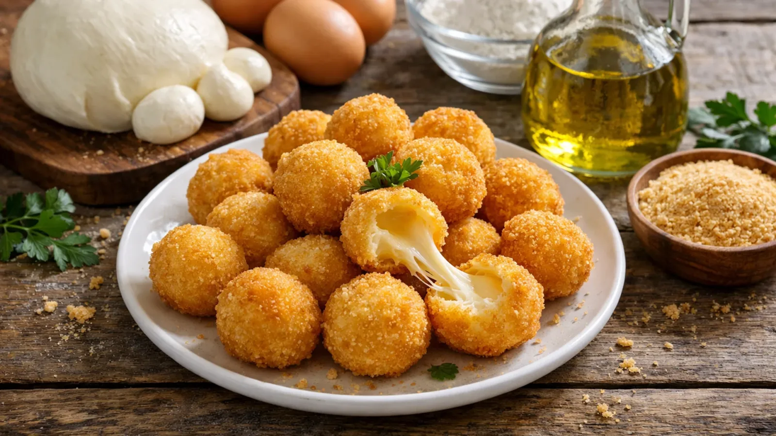 Фото блюда: Сырные шарики из моцареллы в панировке с хрустящей корочкой, рецепт с фото
