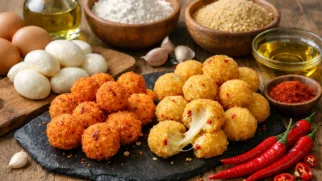 Фото рецепта: Сырные шарики острые с перцем чили в хрустящей панировке