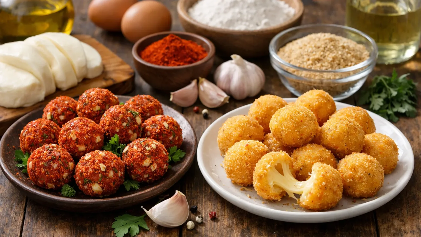 Фото блюда: Сырные шарики с паприкой и чесноком в хрустящей панировке, рецепт с фото