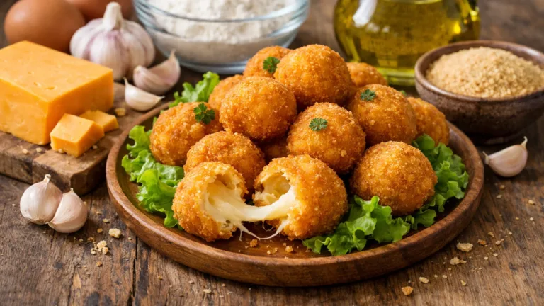 Фото блюда: Сырные шарики с сыром чеддер и чесноком в хрустящей панировке