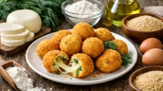 Фото рецепта: Сырные шарики с сыром и укропом в хрустящей панировке