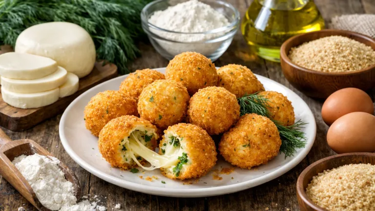 Фото блюда: Сырные шарики с сыром и укропом в хрустящей панировке