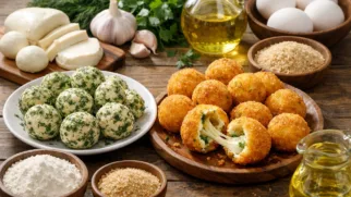 Фото рецепта: Сырные шарики с зеленью и чесноком в хрустящей панировке
