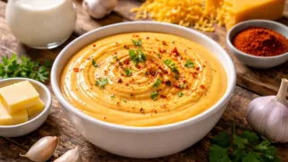 Фото рецепта: Сырный дип с сыром чеддер и паприкой насыщенный