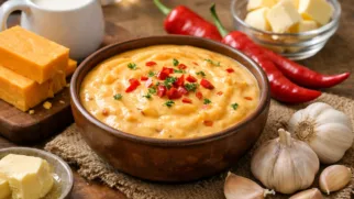 Фото рецепта: Сырный дип с сыром чеддер и перцем чили острый