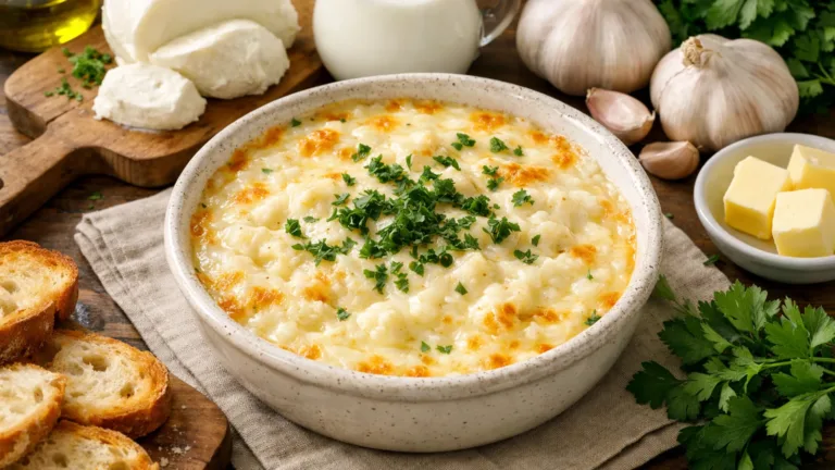 Фото блюда: Сырный дип с моцареллой и чесноком тягучий горячий