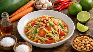 Фото рецепта: Там мак хунг салат из зеленой папайи с острым кисло сладким вкусом