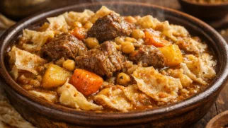 Фото рецепта: Тарид лепешки с мясным рагу по катарскому рецепту