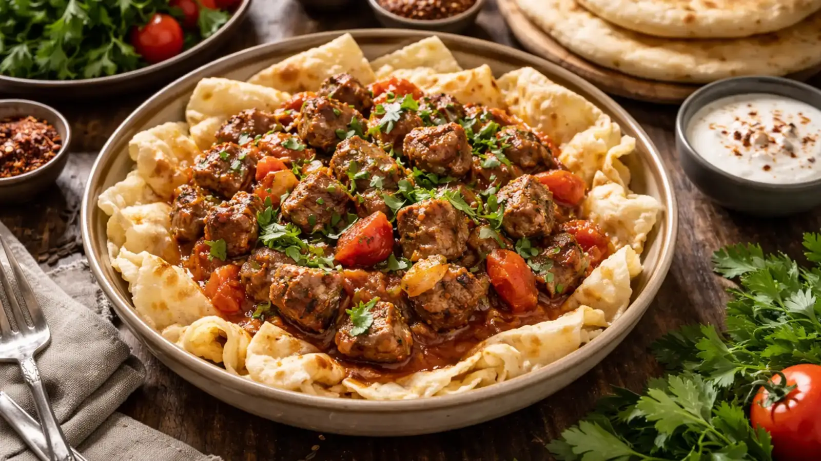 Фото блюда: Тарид — лепешки с мясным рагу по оманскому рецепту, рецепт с фото