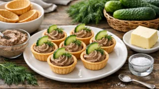 Фото рецепта: Тарталетки с паштетом куриным и свежим огурцом с нежной текстурой