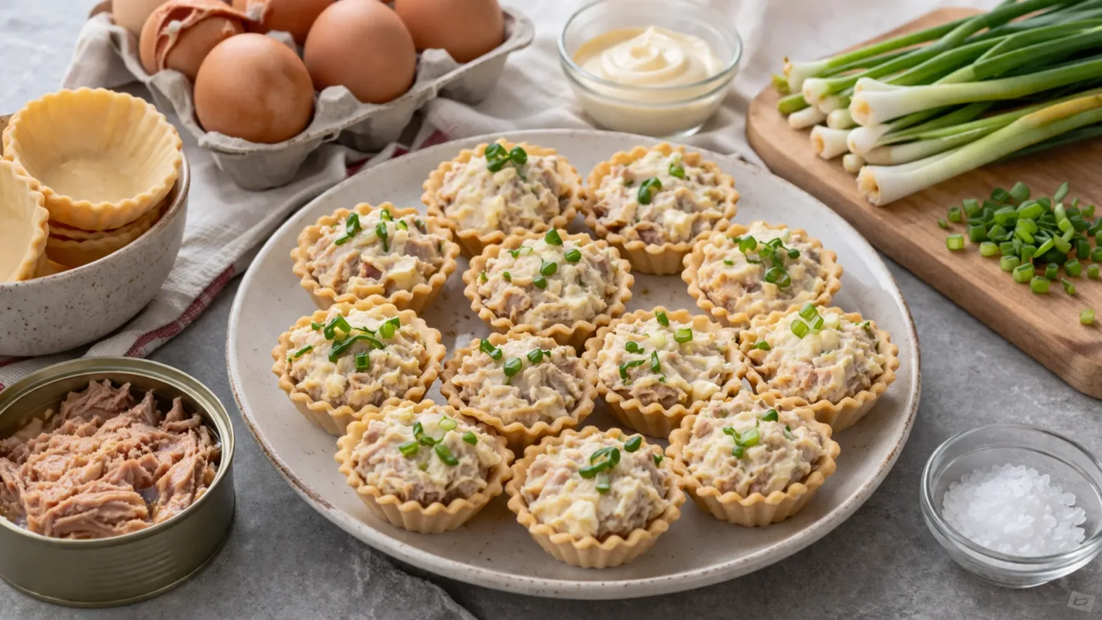 Фото блюда: Тарталетки с тунцом яйцом и майонезом с нежной кремовой начинкой, рецепт с фото