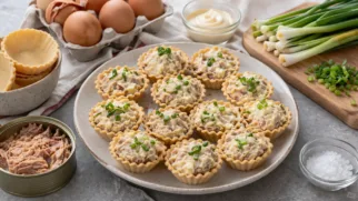 Фото рецепта: Тарталетки с тунцом яйцом и майонезом с нежной кремовой начинкой