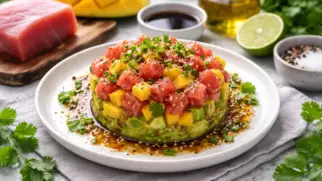 Фото рецепта: Тартар из тунца с манго и соевым соусом свежий вариант