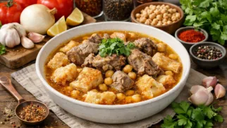 Фото рецепта: Сытный ташриб с бараниной и хлебом