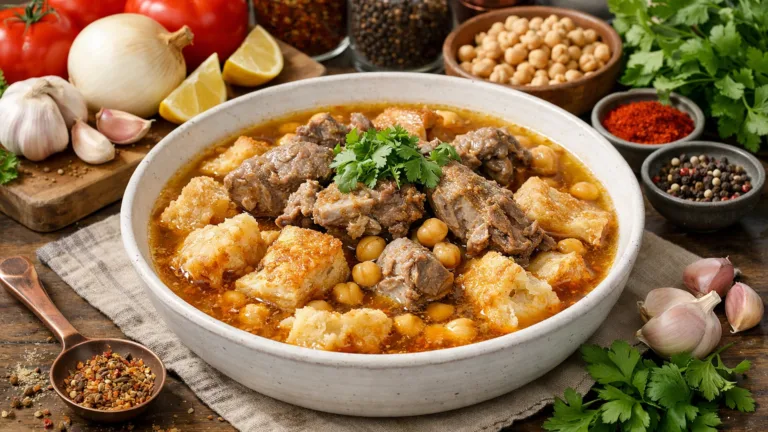 Фото блюда: Сытный ташриб с бараниной и хлебом