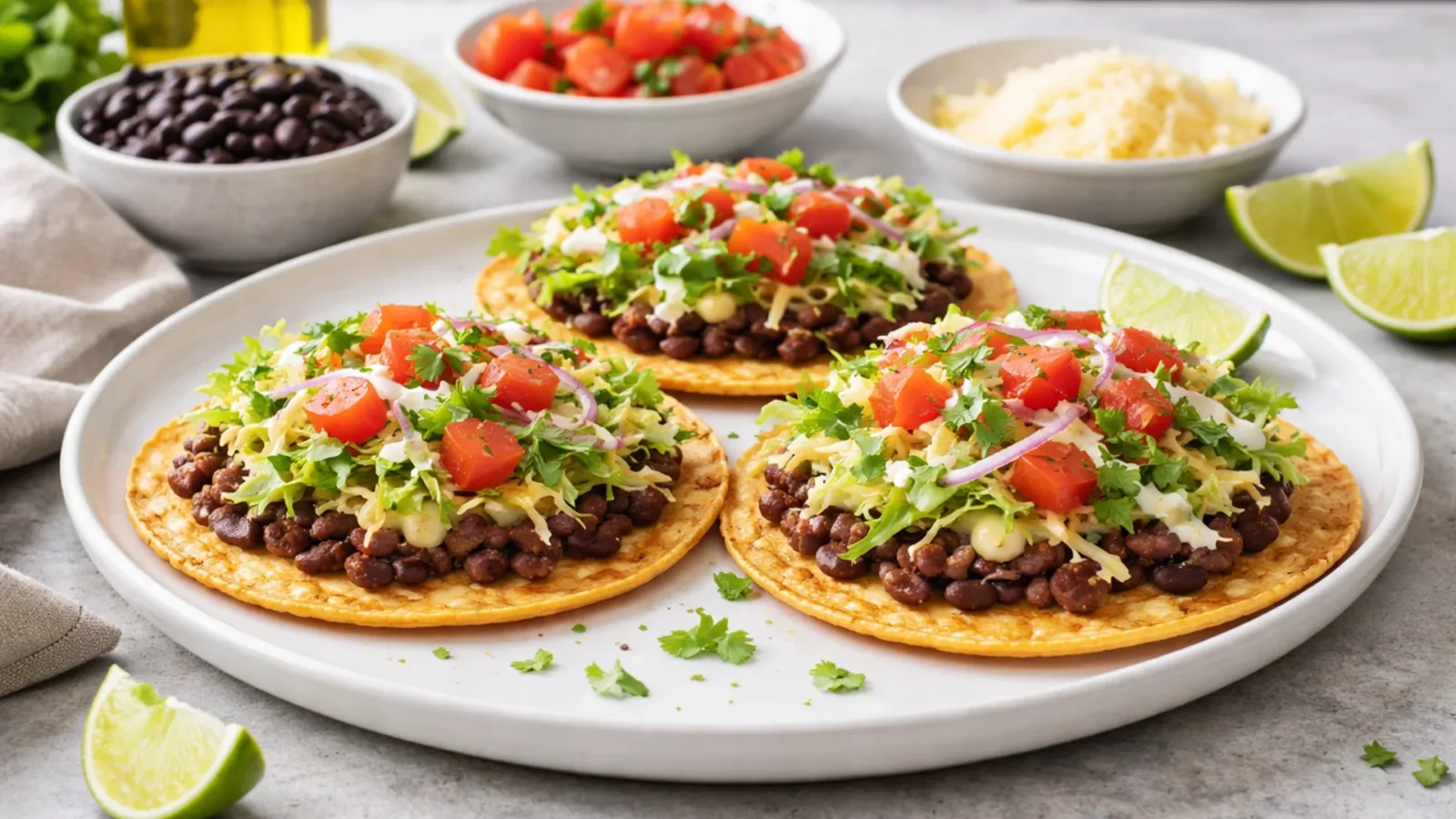 Фото блюда: Тостадас с фасолью и сыром, рецепт с фото