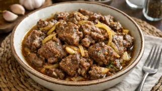 Фото рецепта: Козлятина тушеная с луком и ароматными специями