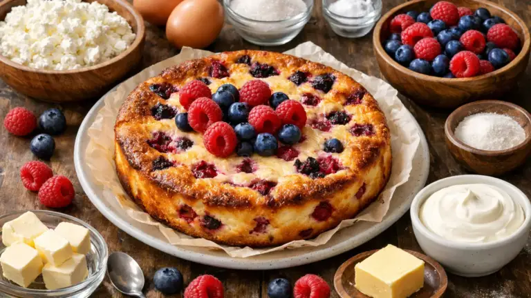 Фото блюда: Творожная запеканка с ягодами нежная для полдника