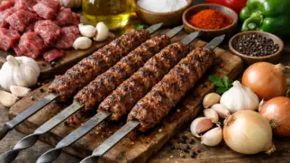 Фото рецепта: Урфа кебаб из говядины с чесноком на гриле