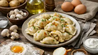 Фото рецепта: Вареники с картофелем и грибами шампиньонами с нежной начинкой