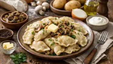Фото рецепта: Вареники с картофелем и грибами шампиньонами нежные домашние