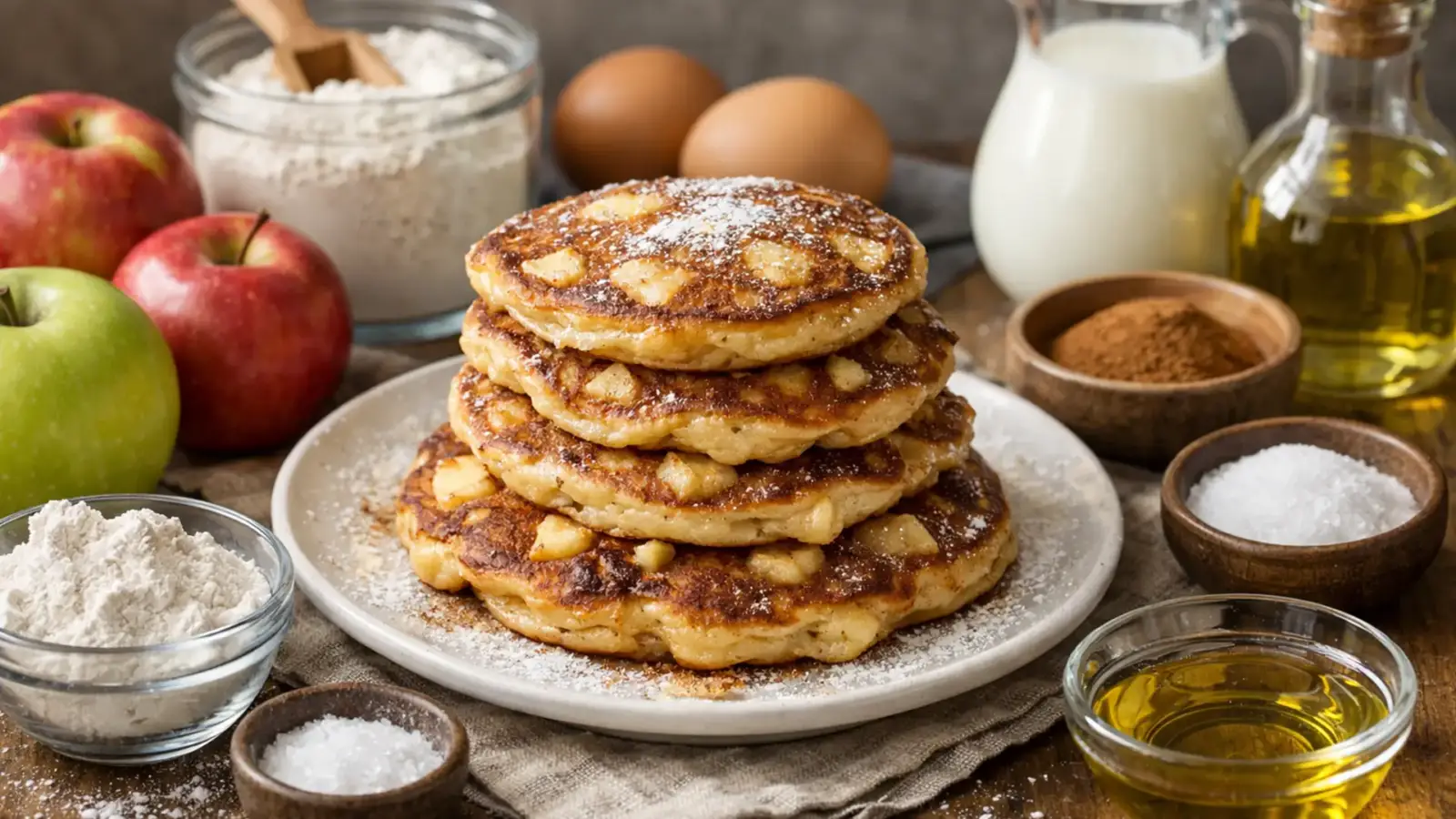 Фото блюда: Яблочные оладьи с корицей пышные для полдника, рецепт с фото