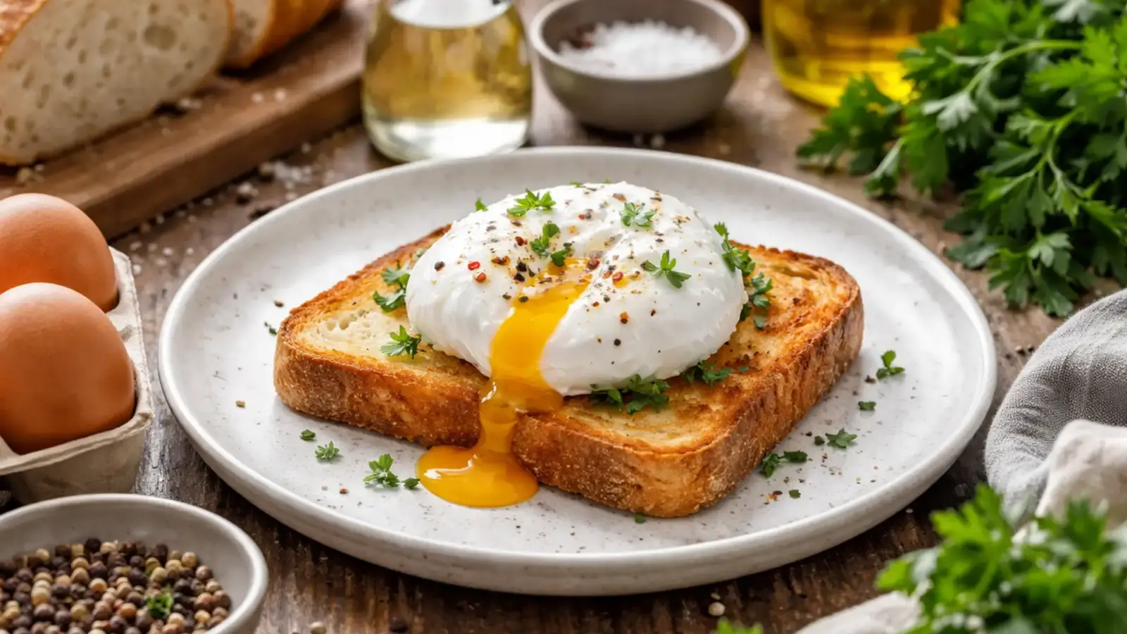 Фото блюда: Яйцо пашот на тосте классический вариант для второго завтрака, рецепт с фото